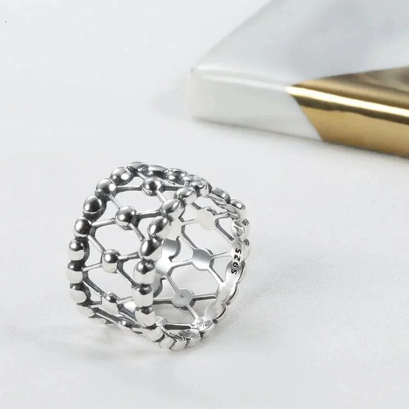 Minimalist 925 Sterling Silver Bead Ring Dainty Wide Silver Adjustable Ring - Picture 5 of 7